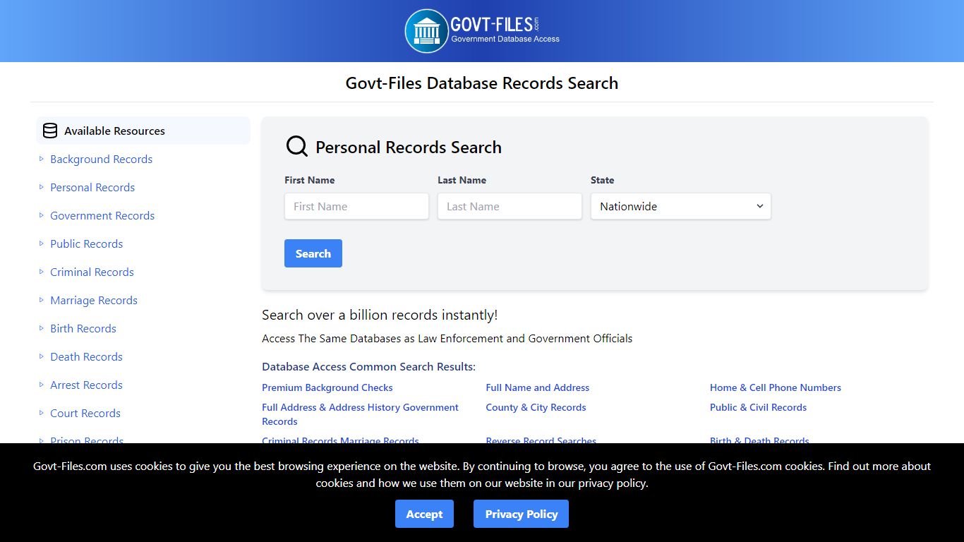 Govt-Files Database Records Search